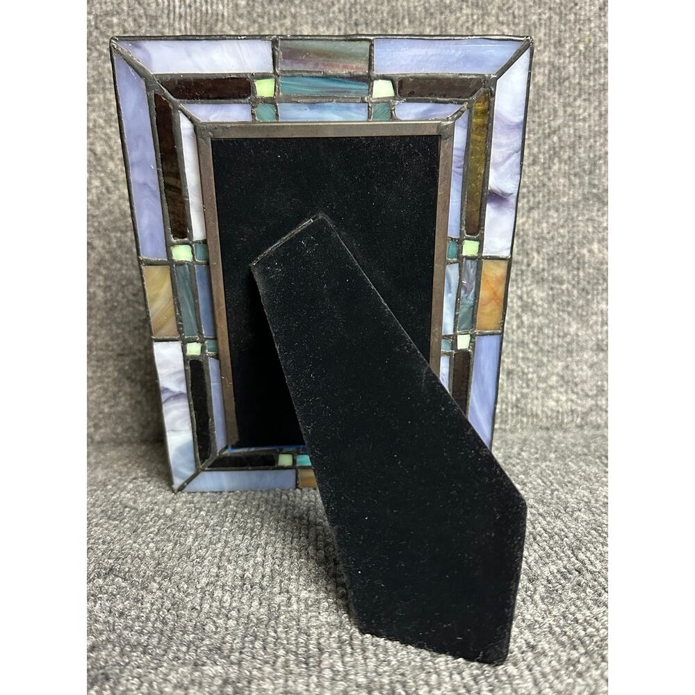 Vintage stained glass picture frame 4x6 Dale Tiffany blue iridescent coastal - Picture 8 of 10